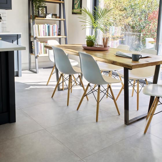 Large Villa Concrete LVT tiles in a contemporary kitchen diner