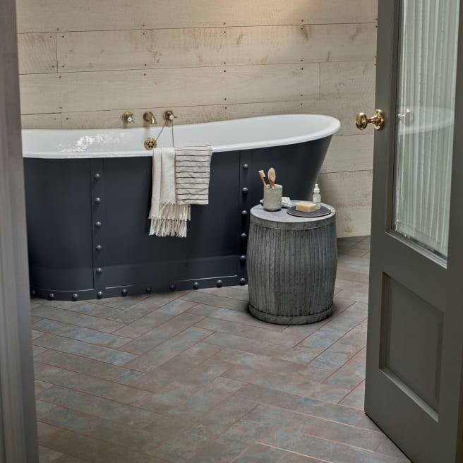 Grey Burnished Metal in Large Parquet Pattern