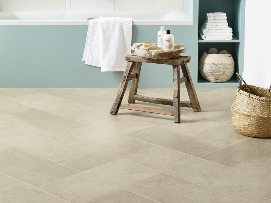 Crema, FS7S4370 laid in a herringbone tile laying pattern.