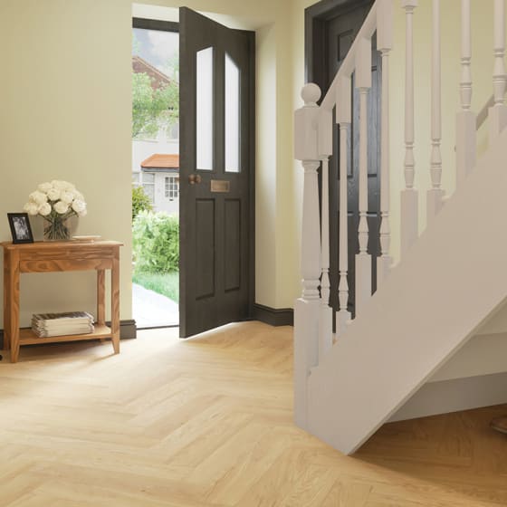 Linden Oak in Parquet adds a natural look to hallway space.